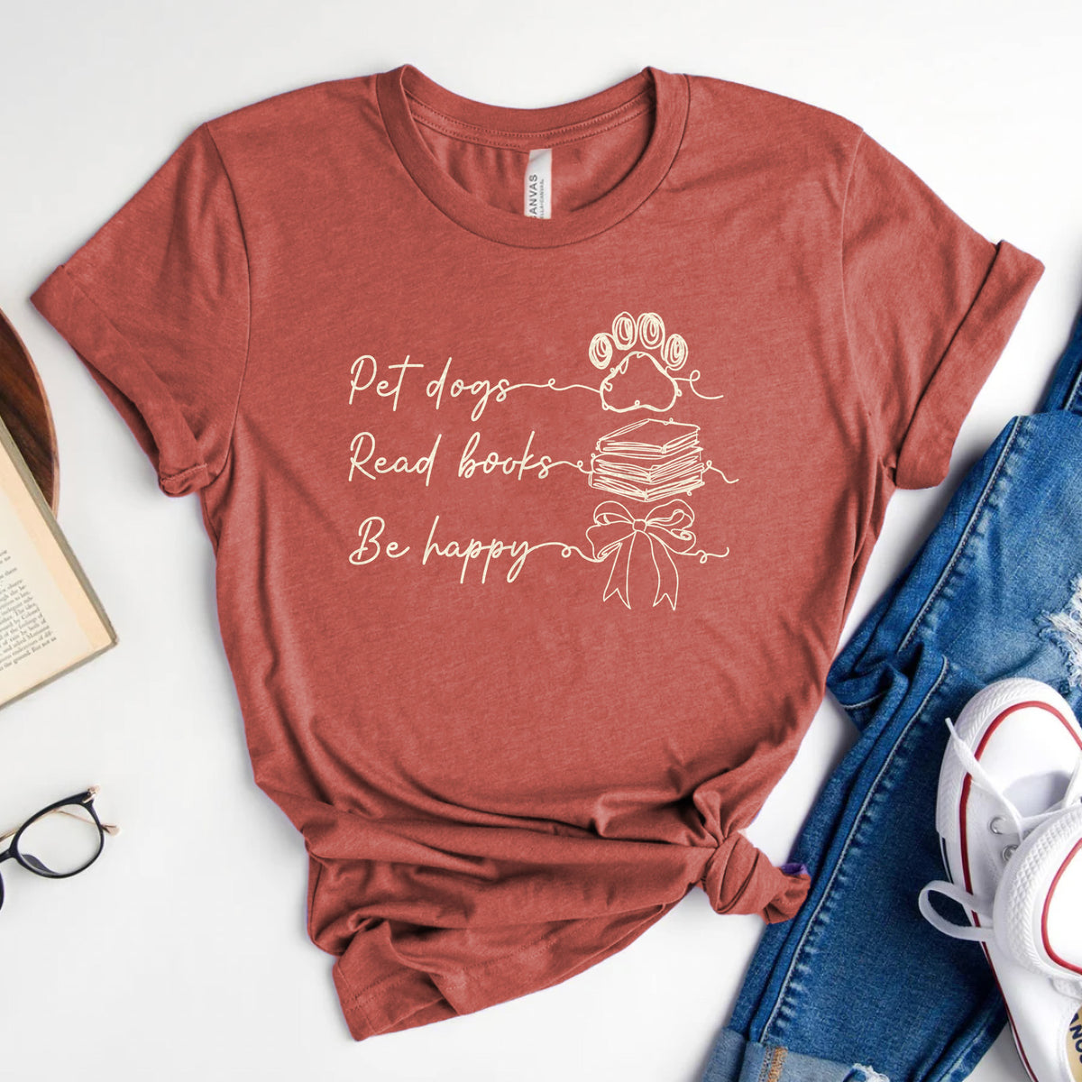 Pet Dogs Read Books Be Happy Tee, Dog Lover Book Shirt