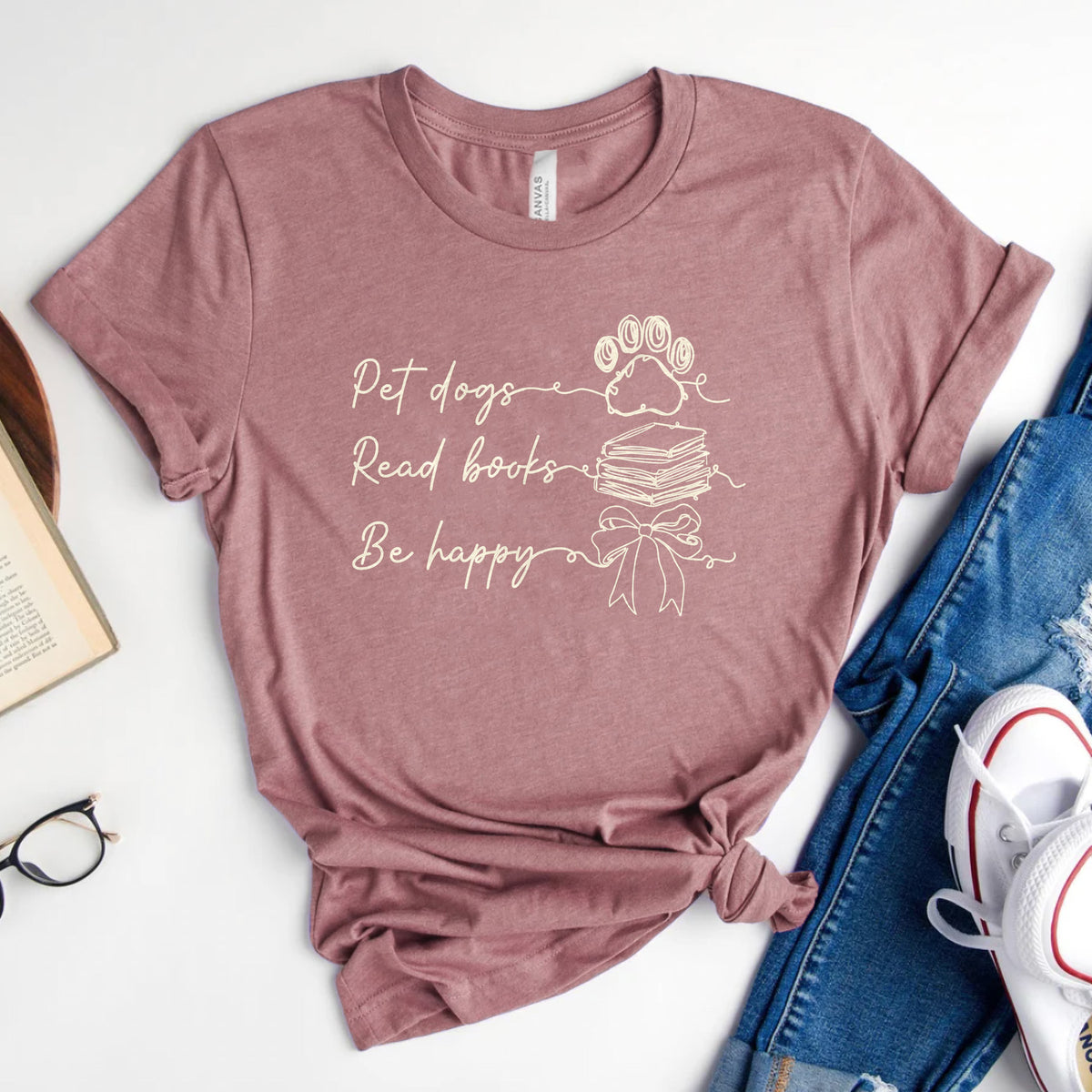 Pet Dogs Read Books Be Happy Tee, Dog Lover Book Shirt