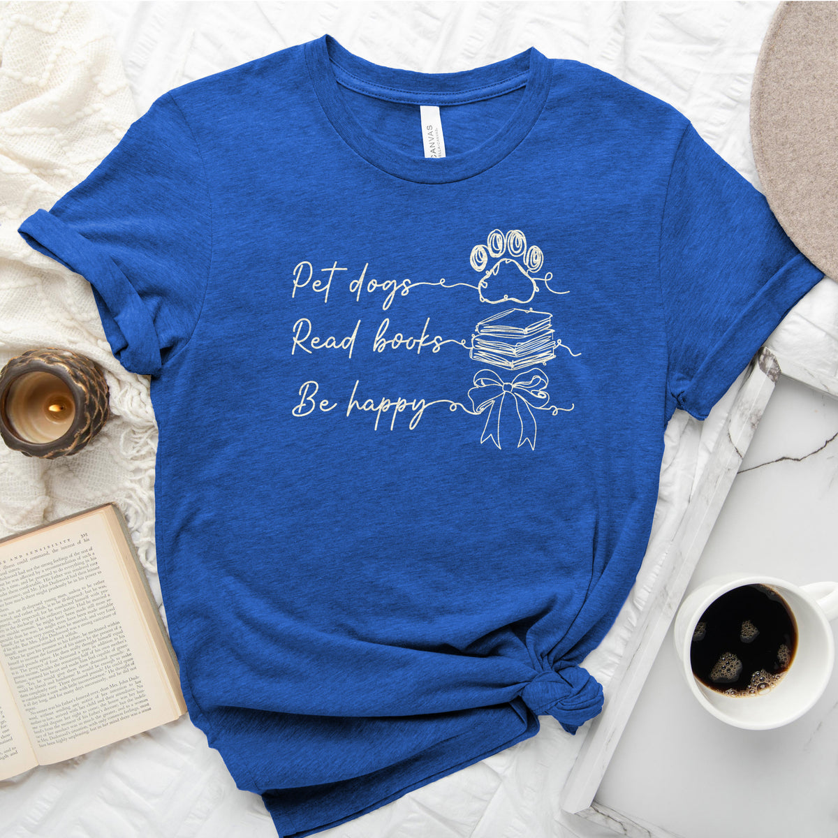 Pet Dogs Read Books Be Happy Tee, Dog Lover Book Shirt