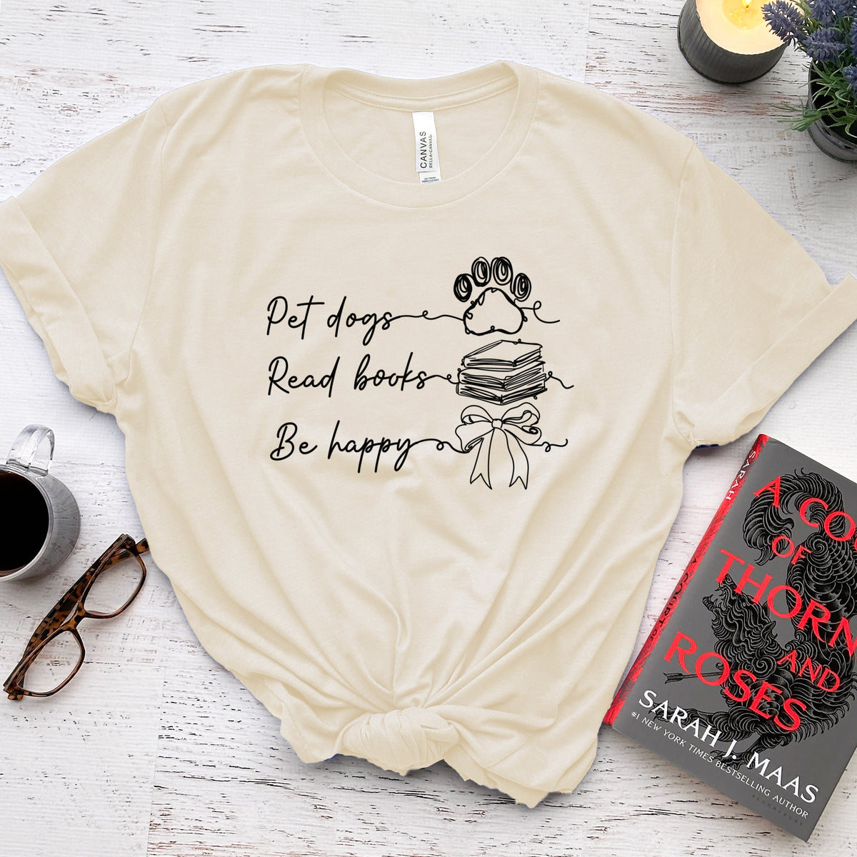 Pet Dogs Read Books Be Happy Tee, Dog Lover Book Shirt