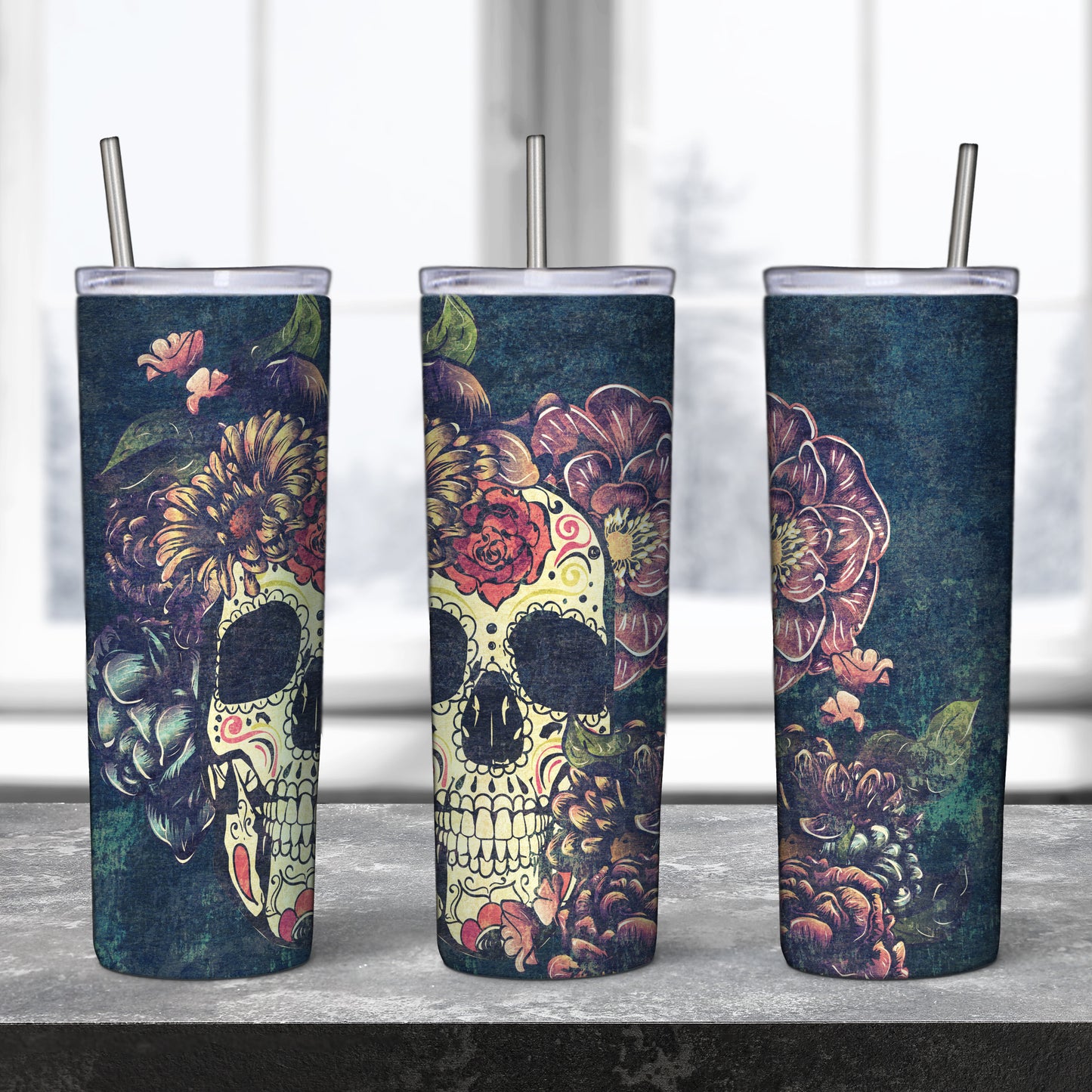 Distressed Sugar Skull Tumbler