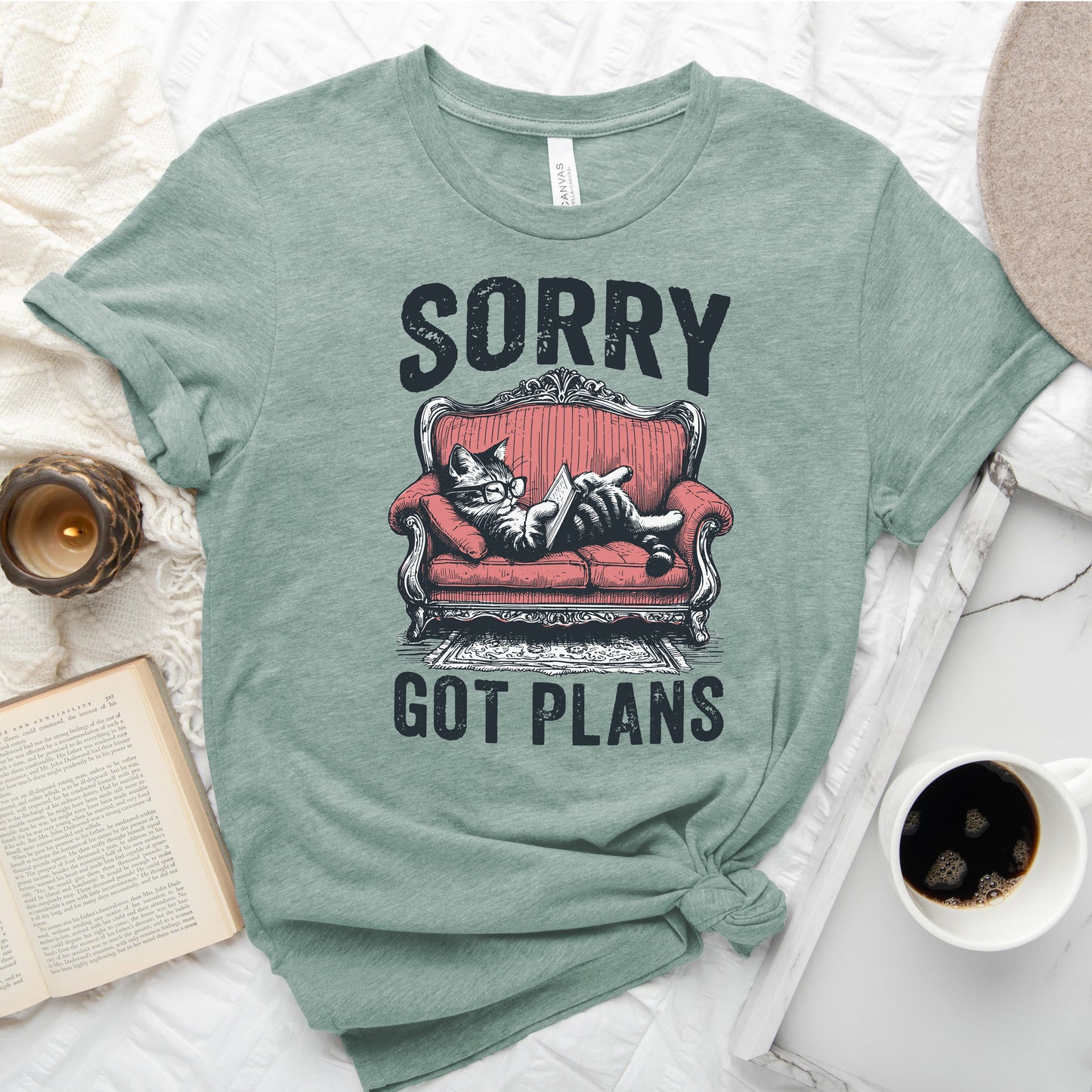 Sorry Got Plans Cat Reading Shirt – Funny Book Lover Tee