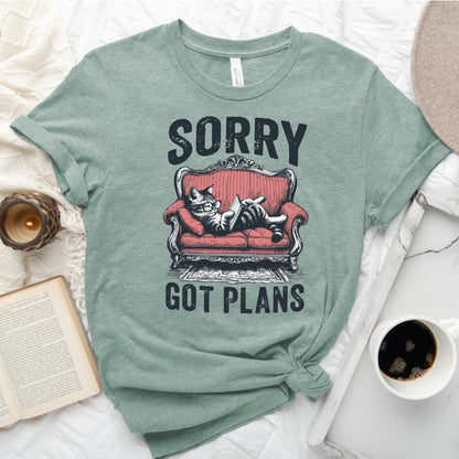 Sorry Got Plans Cat Reading Shirt – Funny Book Lover Tee