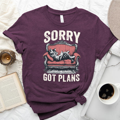 Sorry Got Plans Cat Reading Shirt – Funny Book Lover Tee