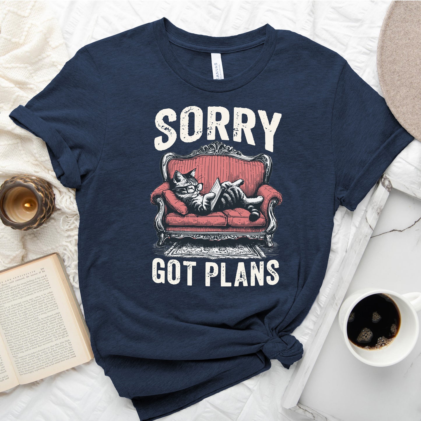 Sorry Got Plans Cat Reading Shirt – Funny Book Lover Tee