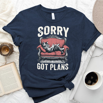 Sorry Got Plans Cat Reading Shirt – Funny Book Lover Tee