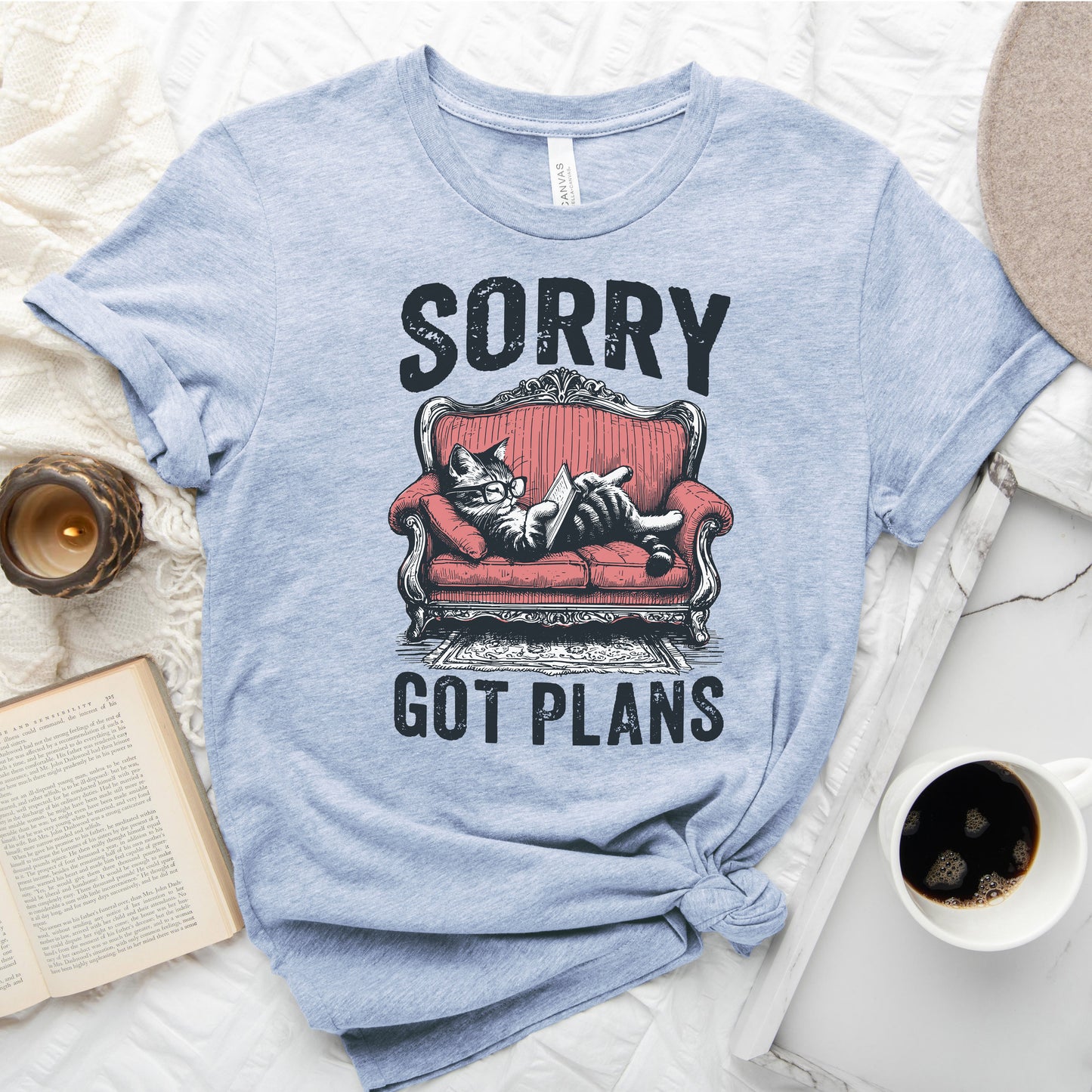 Sorry Got Plans Cat Reading Shirt – Funny Book Lover Tee