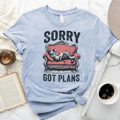 Sorry Got Plans Cat Reading Shirt – Funny Book Lover Tee