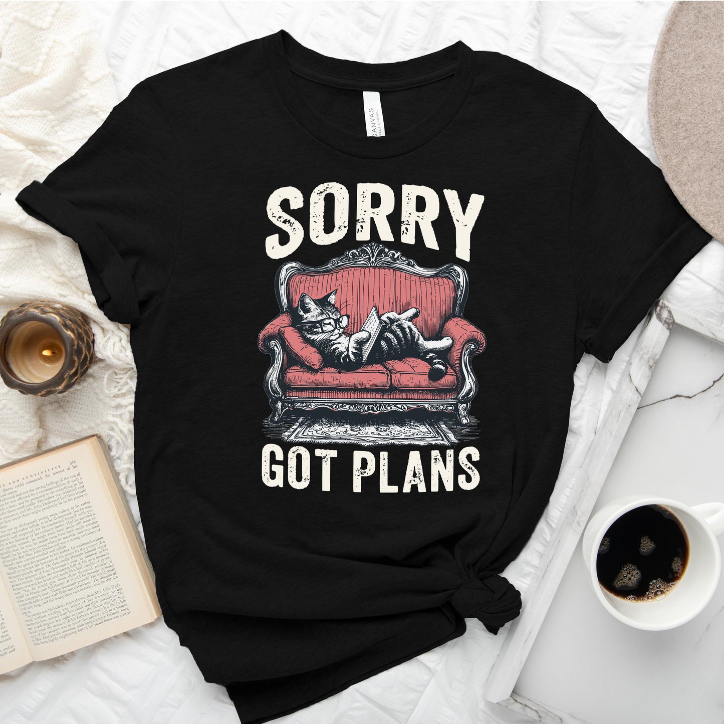 Sorry Got Plans Cat Reading Shirt – Funny Book Lover Tee