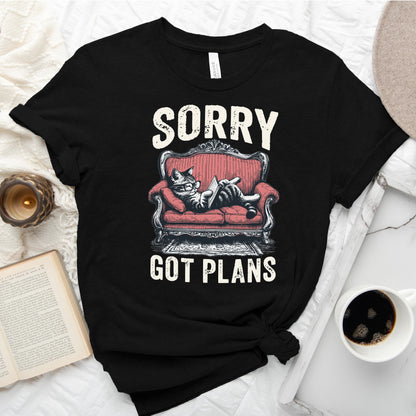 Sorry Got Plans Cat Reading Shirt – Funny Book Lover Tee