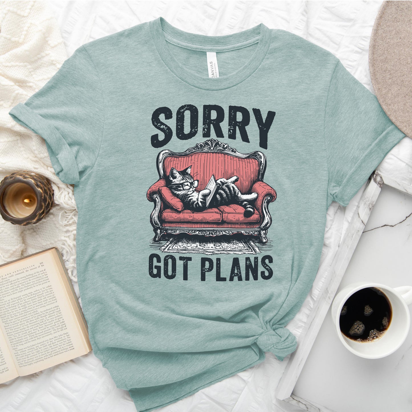Sorry Got Plans Cat Reading Shirt – Funny Book Lover Tee
