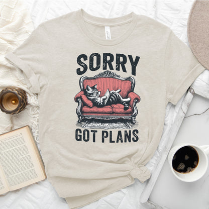 Sorry Got Plans Cat Reading Shirt – Funny Book Lover Tee