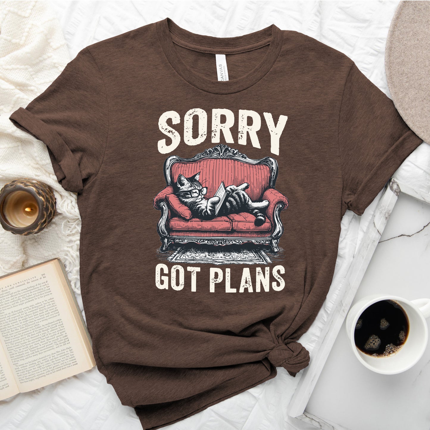 Sorry Got Plans Cat Reading Shirt – Funny Book Lover Tee