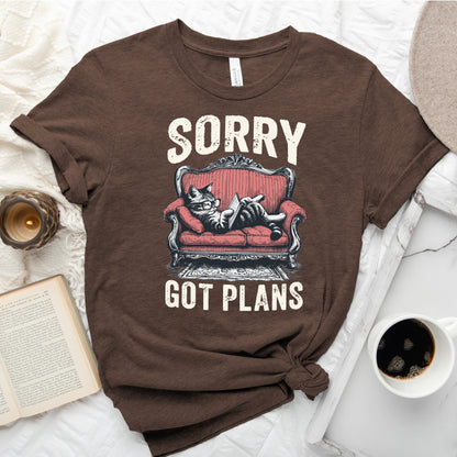 Sorry Got Plans Cat Reading Shirt – Funny Book Lover Tee