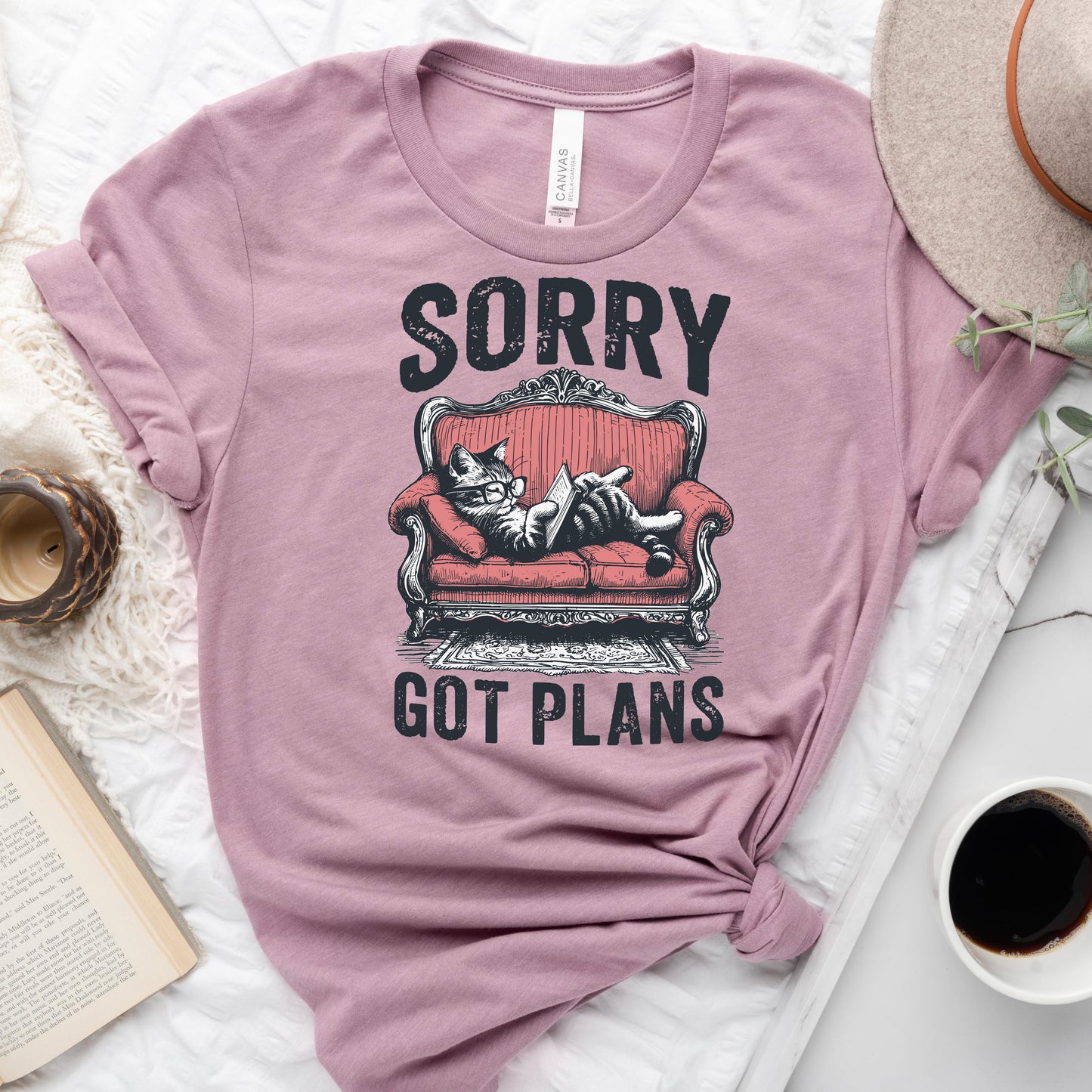 Sorry Got Plans Cat Reading Shirt – Funny Book Lover Tee