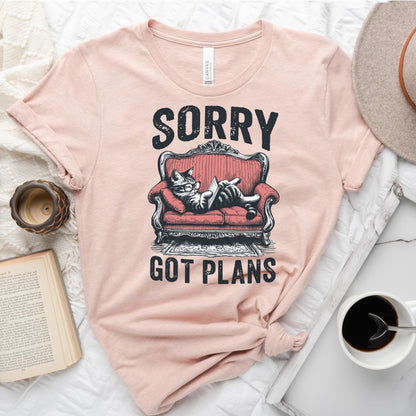 Sorry Got Plans Cat Reading Shirt – Funny Book Lover Tee