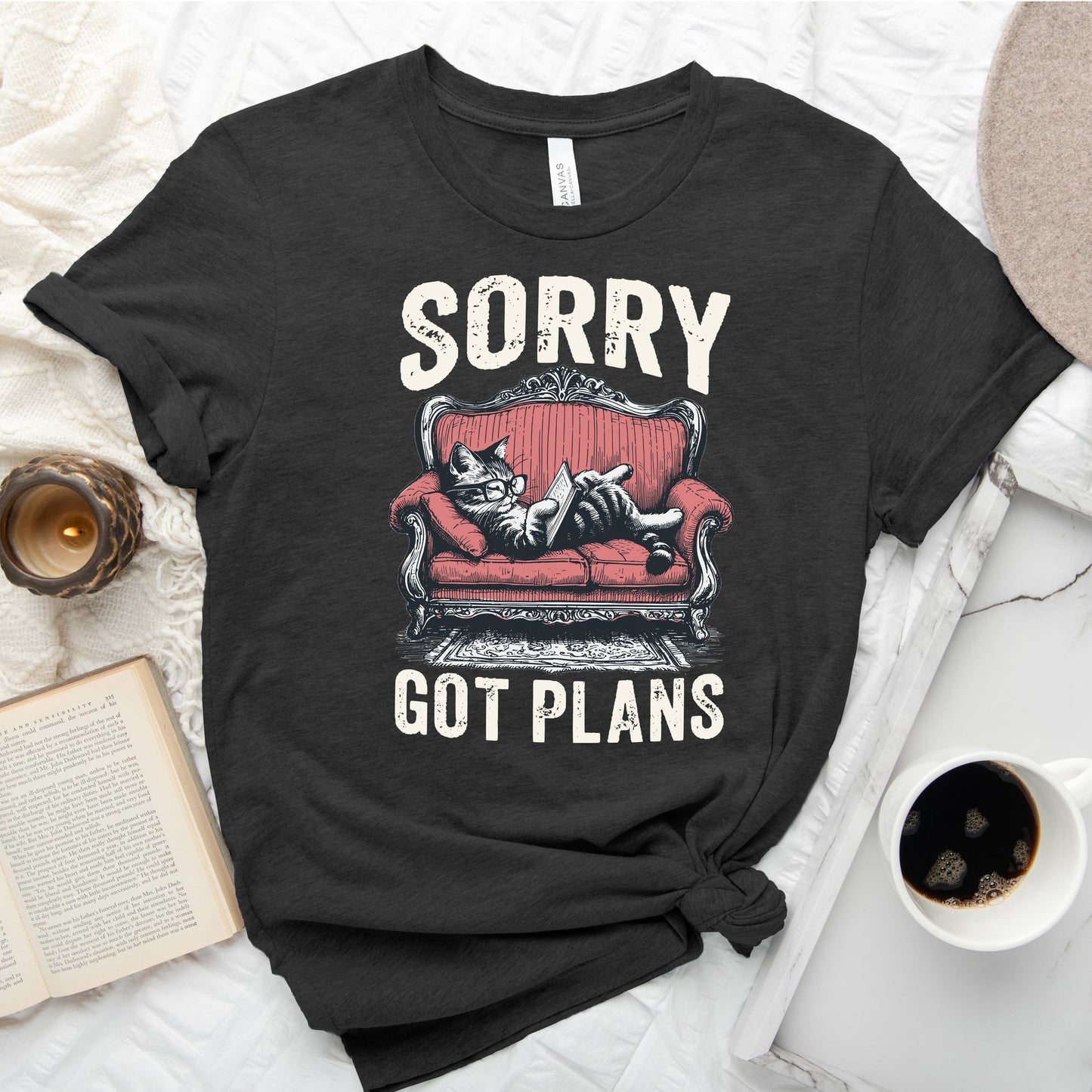Sorry Got Plans Cat Reading Shirt – Funny Book Lover Tee