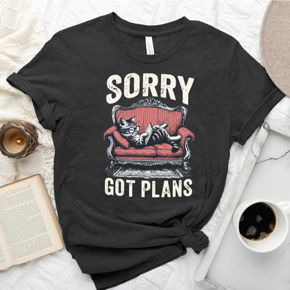 Sorry Got Plans Cat Reading Shirt – Funny Book Lover Tee