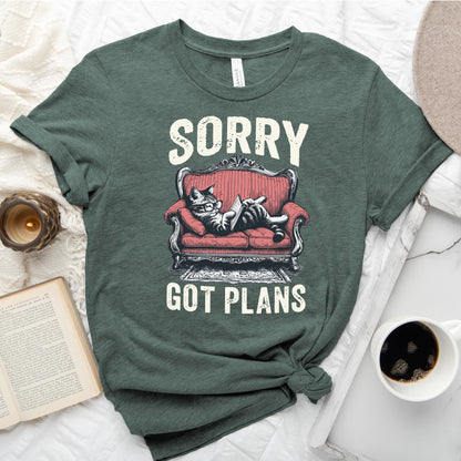 Sorry Got Plans Cat Reading Shirt – Funny Book Lover Tee