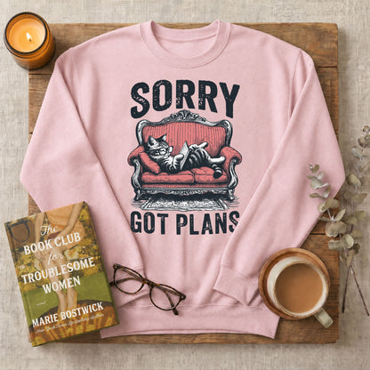 Sorry Got Plans Reading Cat Crewneck Sweatshirt