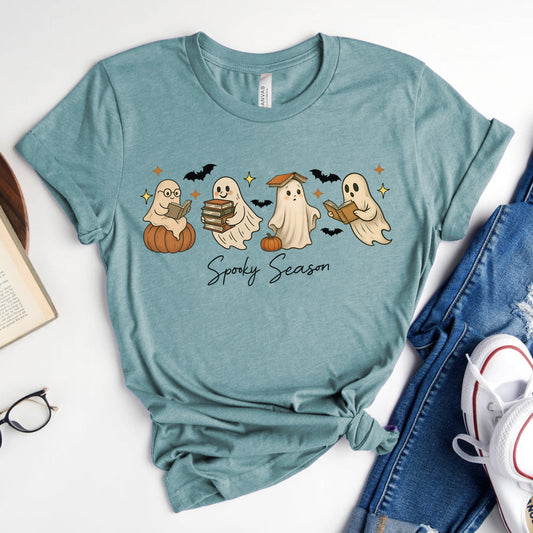 Spooky Season Bookish Ghost T-Shirt for Halloween