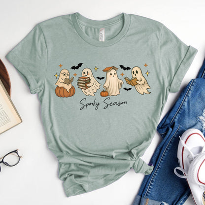 Spooky Season Bookish Ghost T-Shirt for Halloween