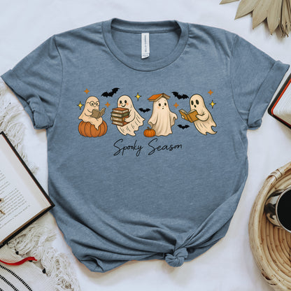 Spooky Season Bookish Ghost T-Shirt for Halloween