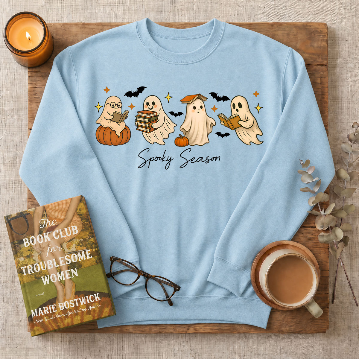 Spooky Season Reading Ghosts Crewneck Sweatshirt