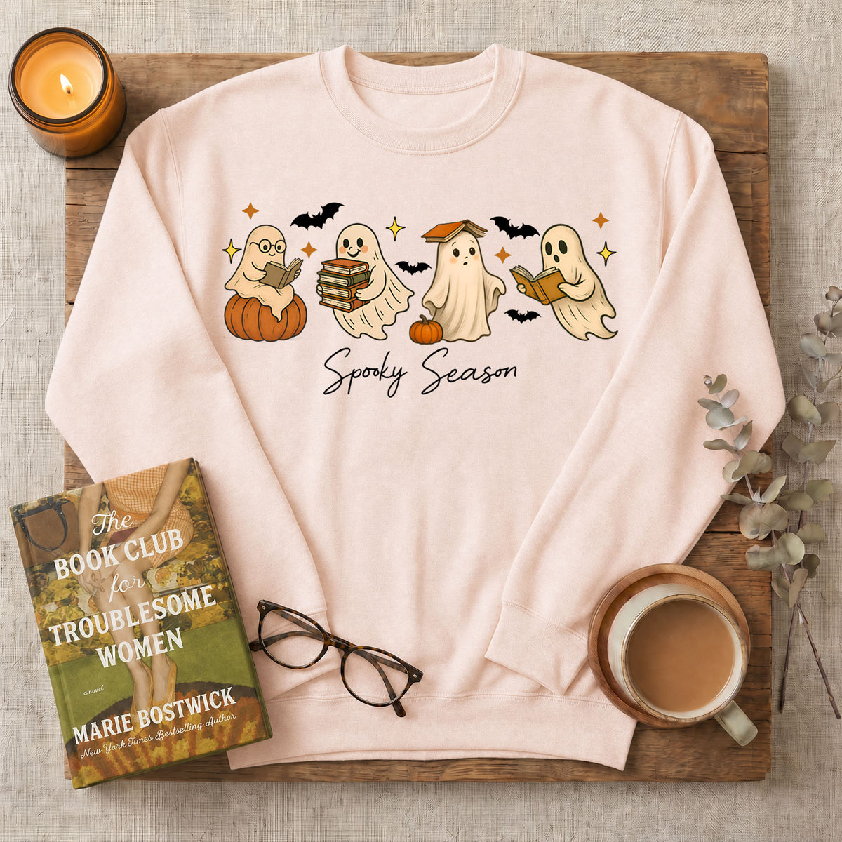 Spooky Season Reading Ghosts Crewneck Sweatshirt