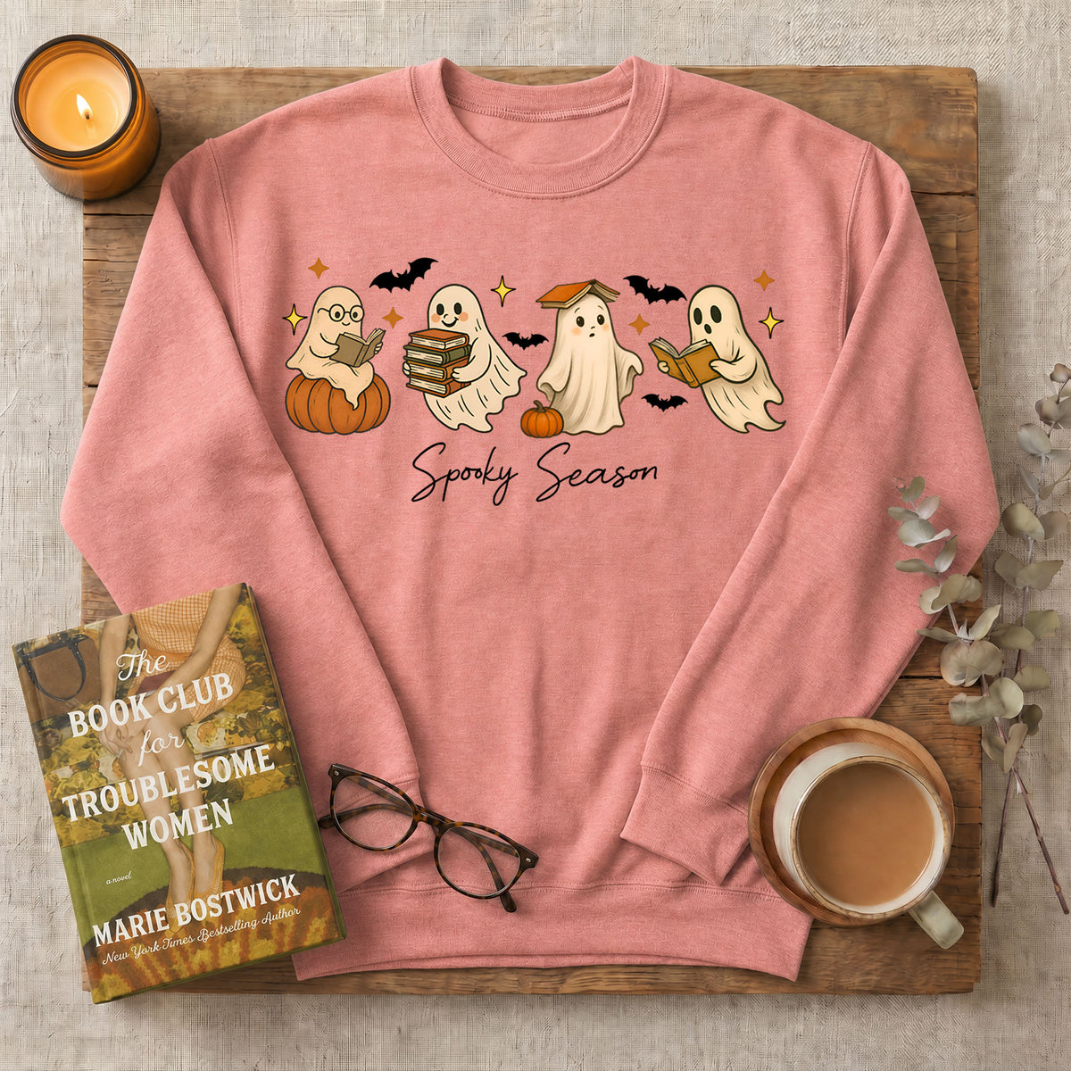 Spooky Season Reading Ghosts Crewneck Sweatshirt