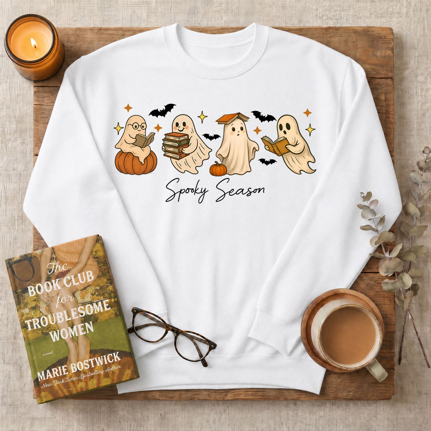 Spooky Season Reading Ghosts Crewneck Sweatshirt