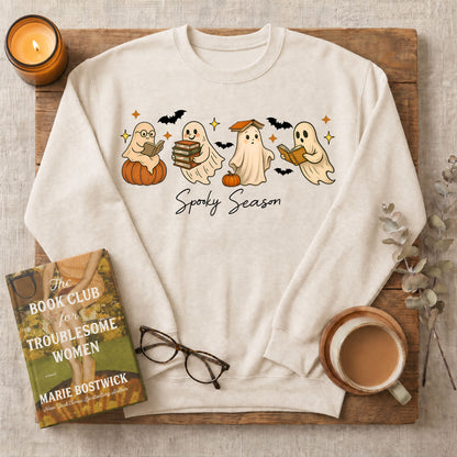 Spooky Season Reading Ghosts Crewneck Sweatshirt