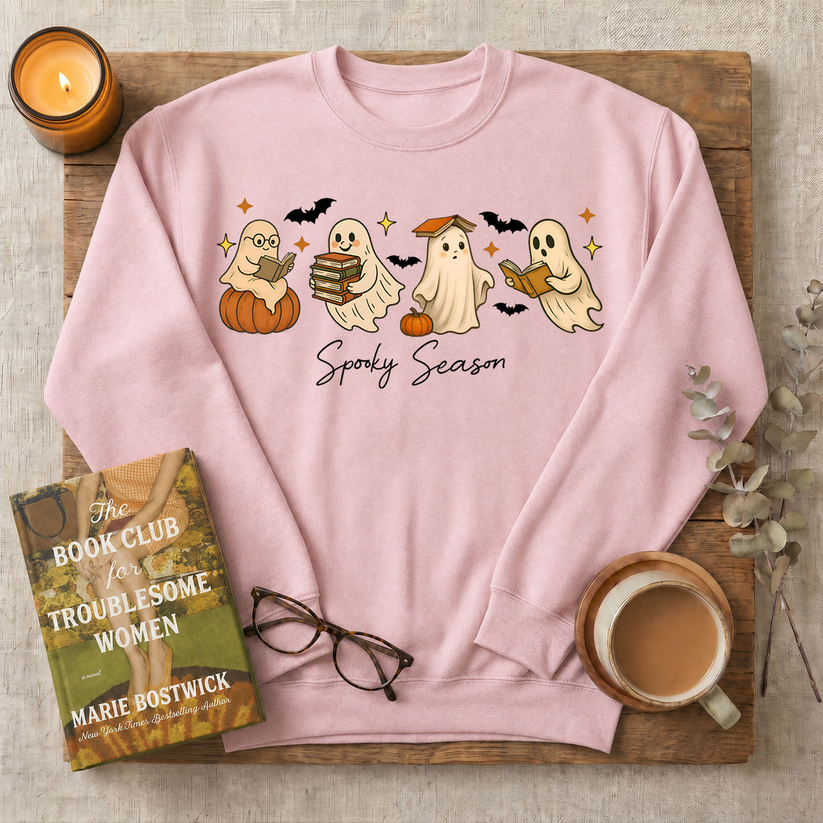 Spooky Season Reading Ghosts Crewneck Sweatshirt