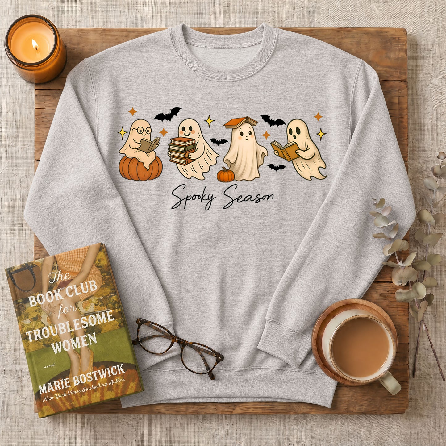 Spooky Season Reading Ghosts Crewneck Sweatshirt