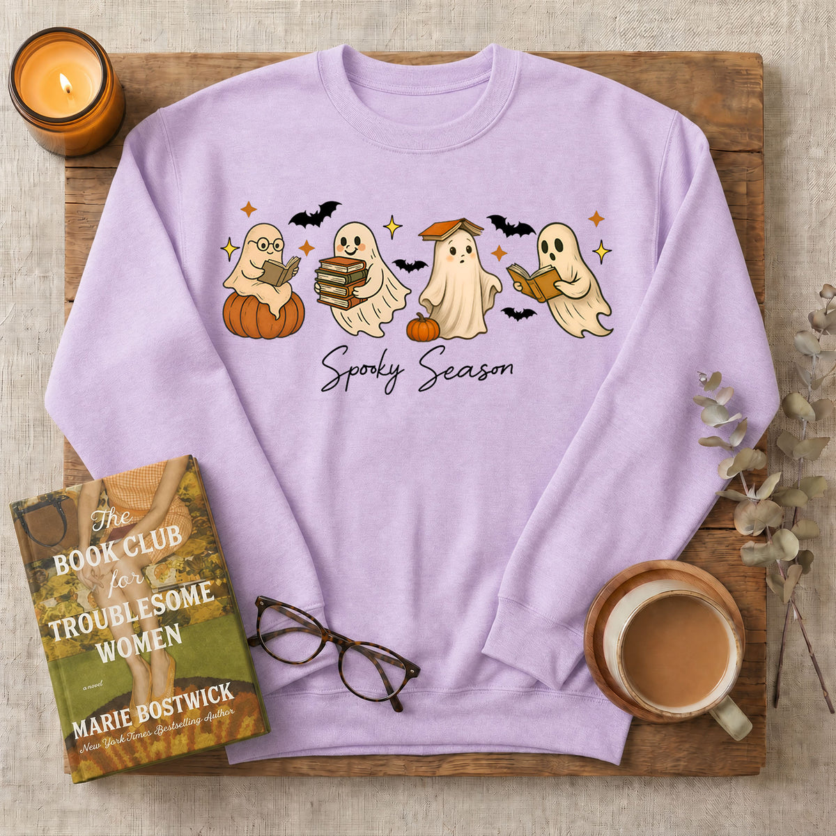 Spooky Season Reading Ghosts Crewneck Sweatshirt