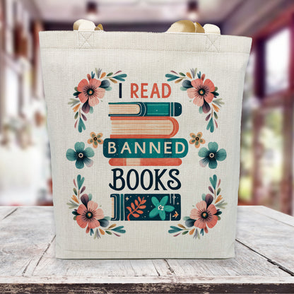 Banned Books Tote Bag – Book Lover Canvas Bag with Floral Design