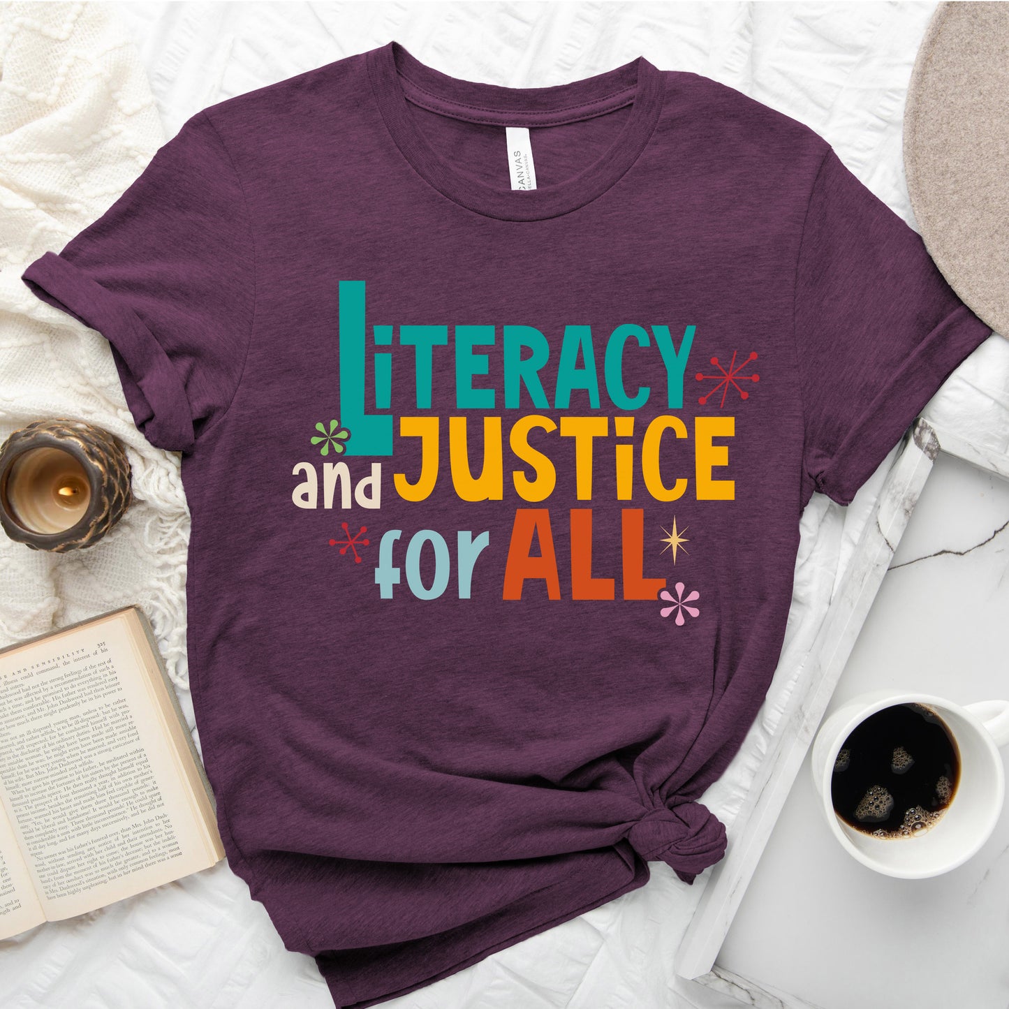 Literacy and Justice for All Tee – Statement Shirt for Readers