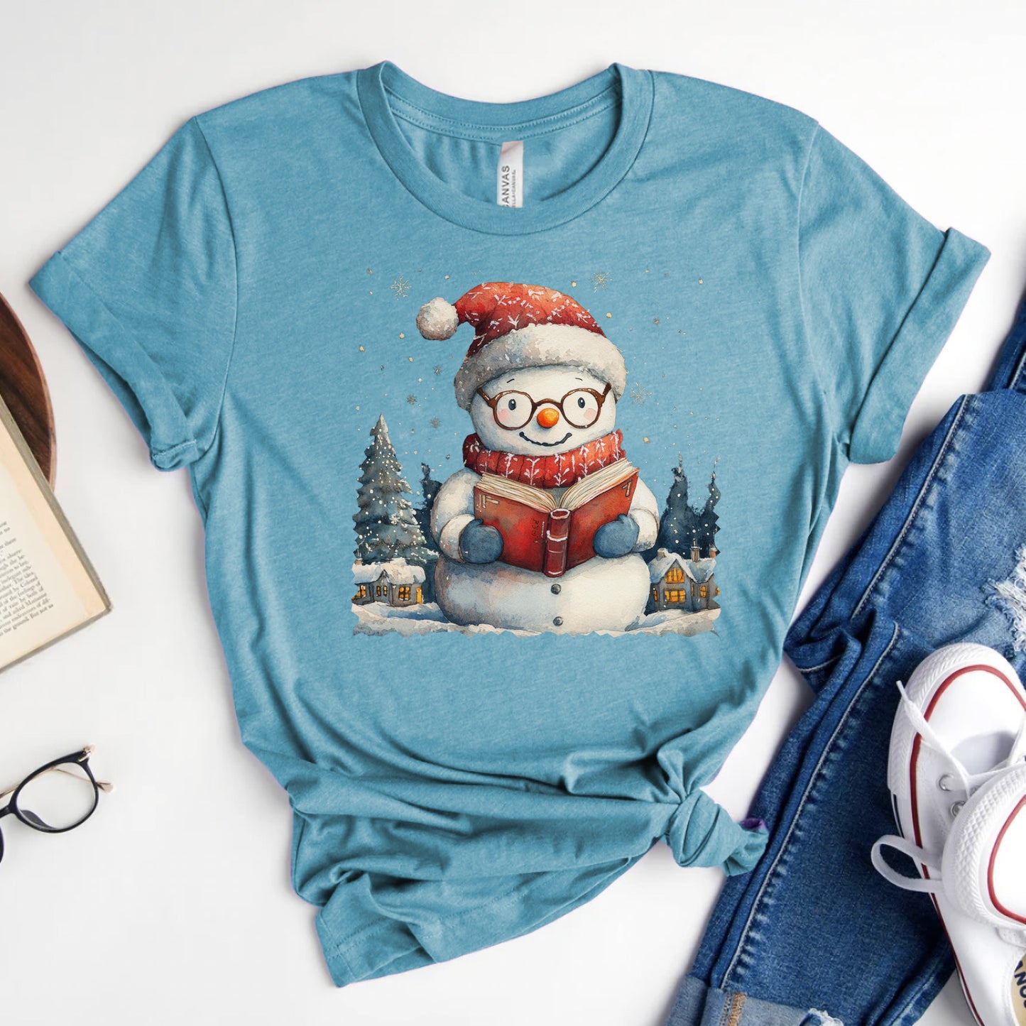 Bookish Snowman Tee – Cozy Winter Reading Shirt