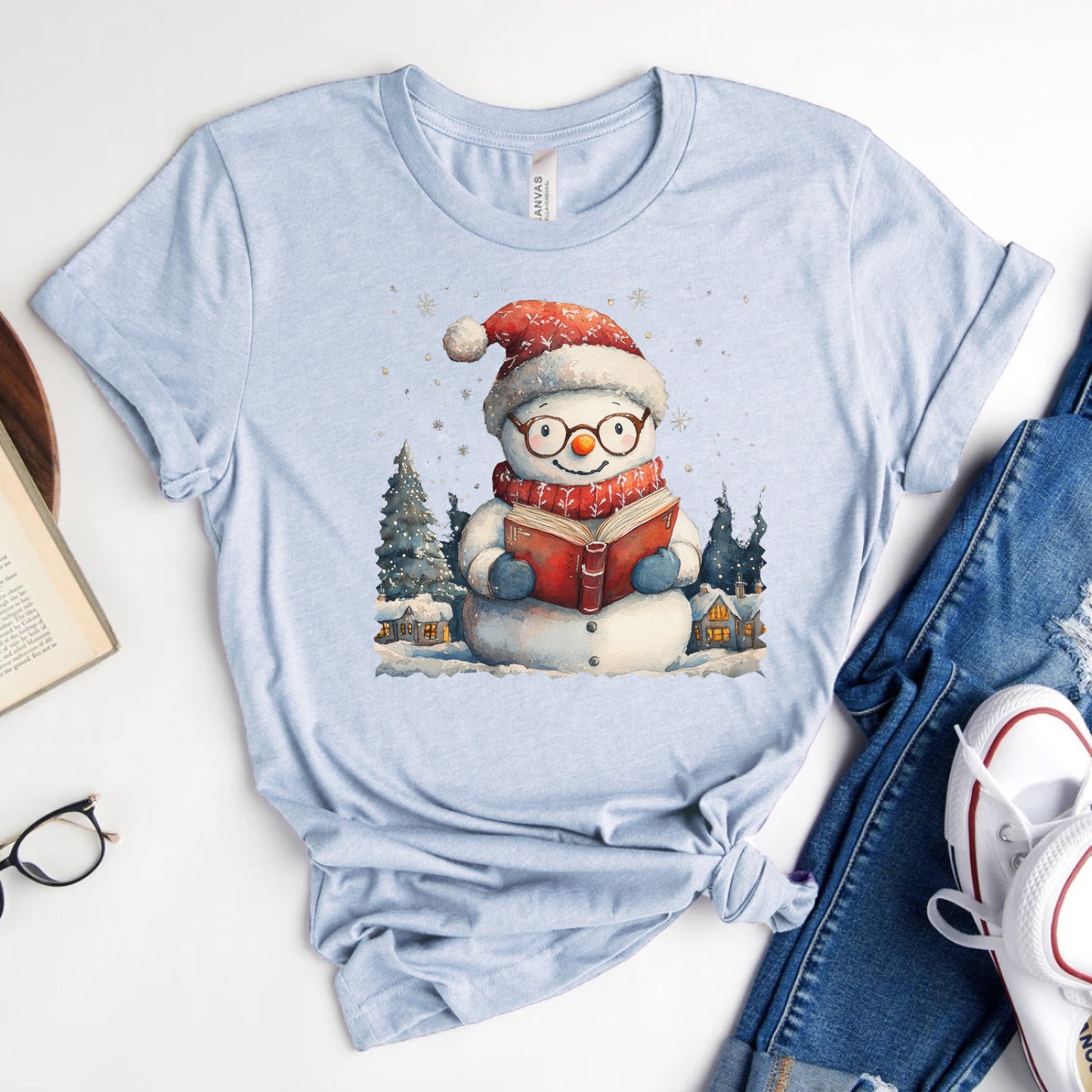 Bookish Snowman Tee – Cozy Winter Reading Shirt