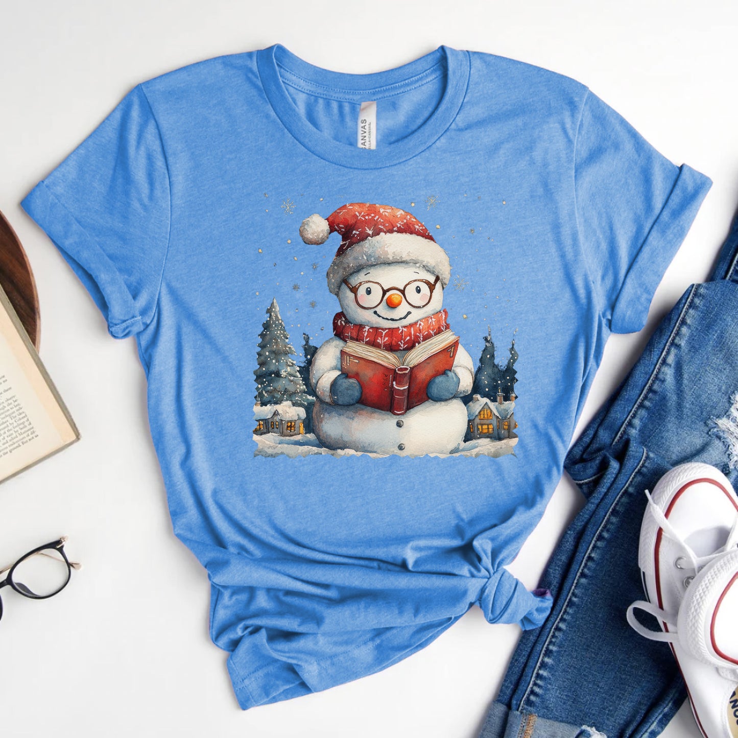 Bookish Snowman Tee – Cozy Winter Reading Shirt