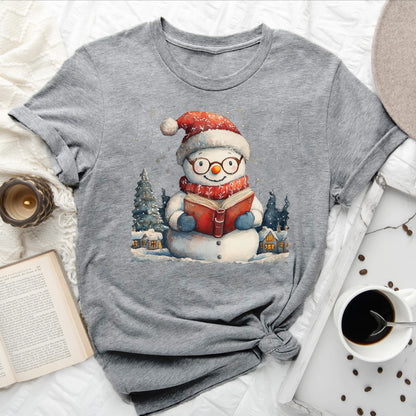 Bookish Snowman Tee – Cozy Winter Reading Shirt