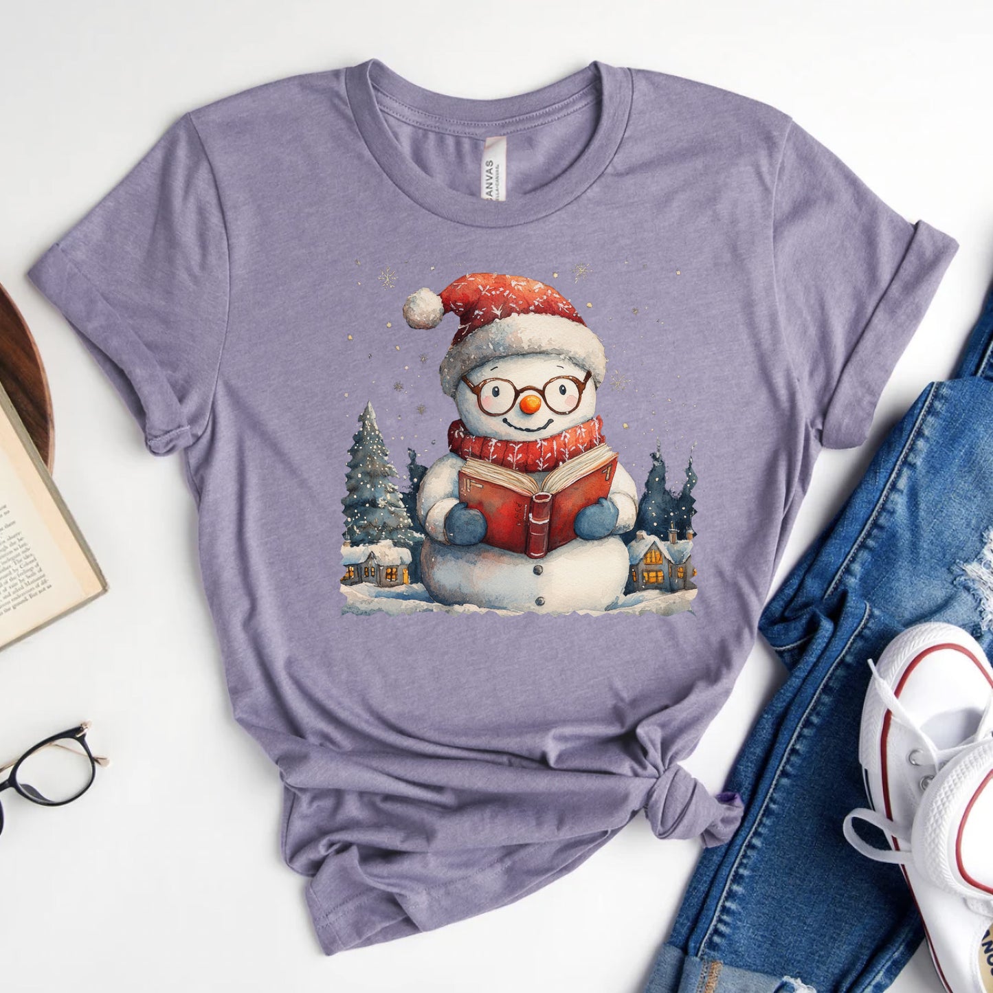 Bookish Snowman Tee – Cozy Winter Reading Shirt