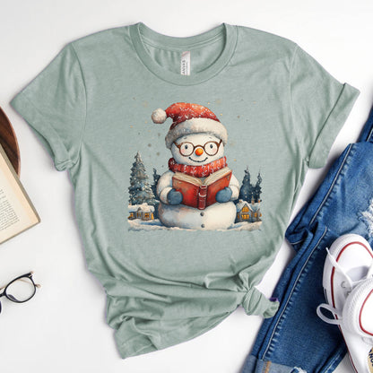 Bookish Snowman Tee – Cozy Winter Reading Shirt