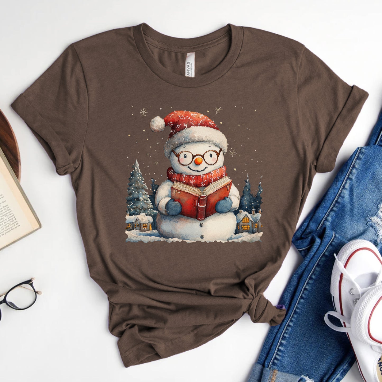 Bookish Snowman Tee – Cozy Winter Reading Shirt