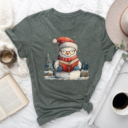 Bookish Snowman Tee – Cozy Winter Reading Shirt