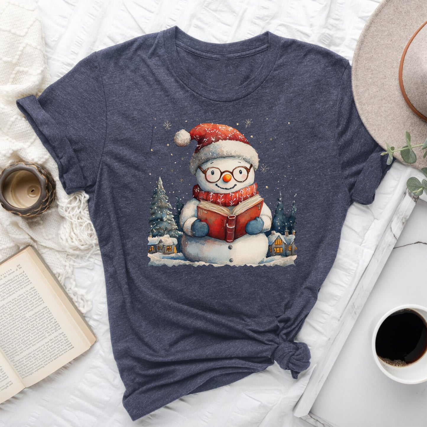 Bookish Snowman Tee – Cozy Winter Reading Shirt