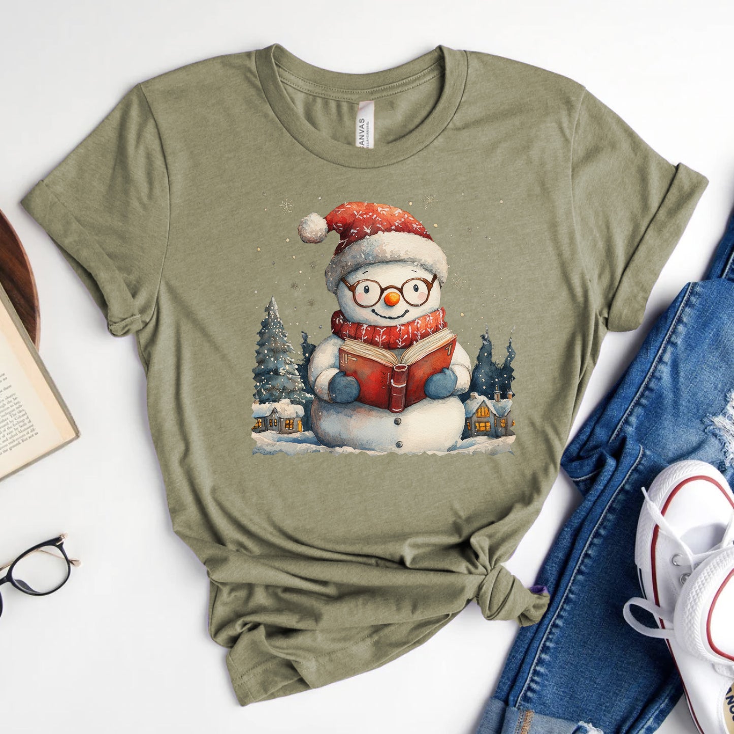 Bookish Snowman Tee – Cozy Winter Reading Shirt