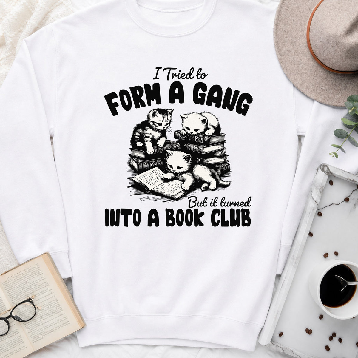 Cat Gang Turned Book Club Sweatshirt or Hoodie, Funny Cat Reader Crewneck