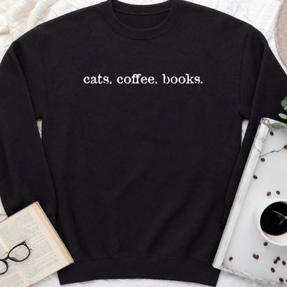 Cats Coffee Books Sweatshirt or Hoodie, Cozy Cat Lover Crewneck