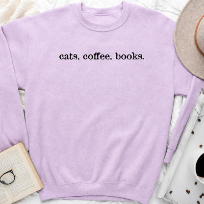Cats Coffee Books Sweatshirt or Hoodie, Cozy Cat Lover Crewneck